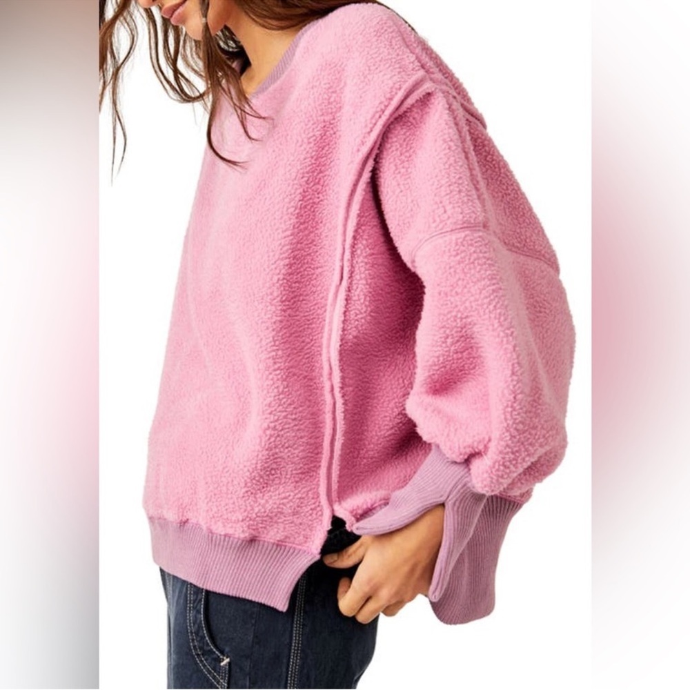 We The Free Plush Pink Crew Neck Sweater - Picture 3 of 5